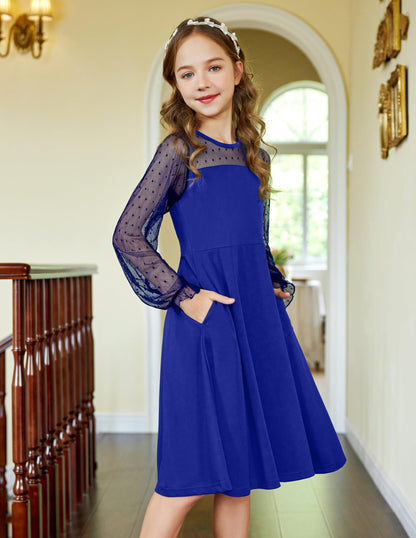 Robe Midi Femme en tissu léger, manches longues, coupe fluide – Menvelo