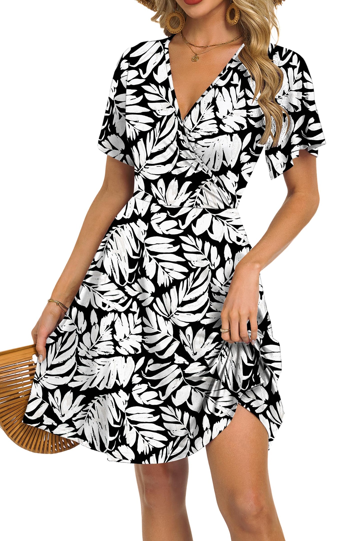 Robe Mini Femme en tissu léger, col V, coupe fluide – Menvelo
