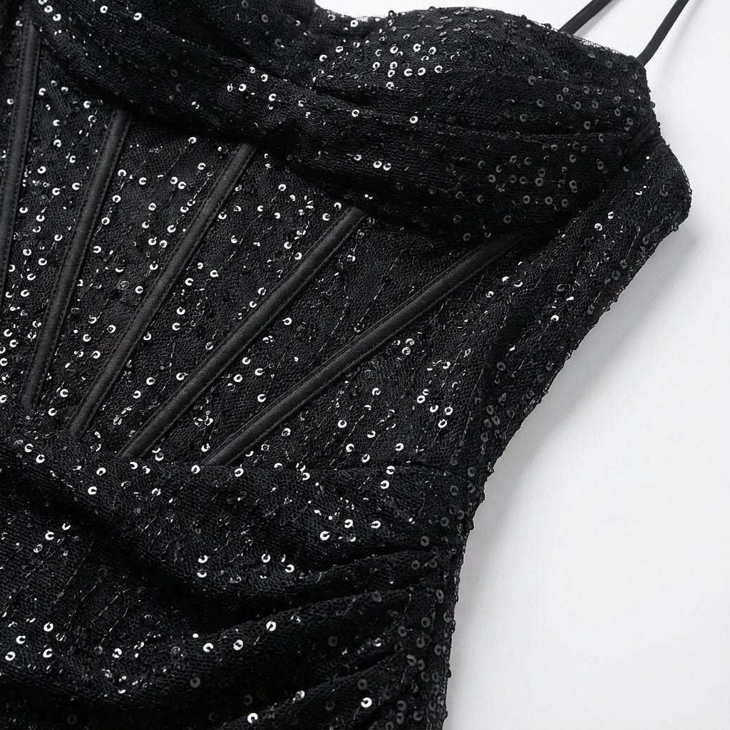 Isla | Robe maxi fendue à la cuisse pour femme avec décolleté cœur et sequins