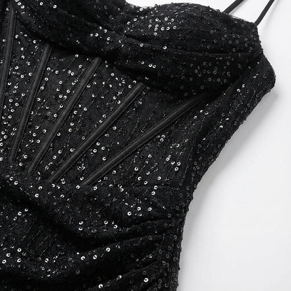 Isla | Robe maxi fendue à la cuisse pour femme avec décolleté cœur et sequins