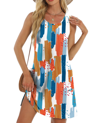 Robe Midi Femme en tissu léger, sans manches, coupe fluide – Menvelo