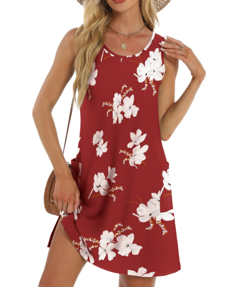 Robe Midi Femme en tissu léger, sans manches, coupe fluide – Menvelo
