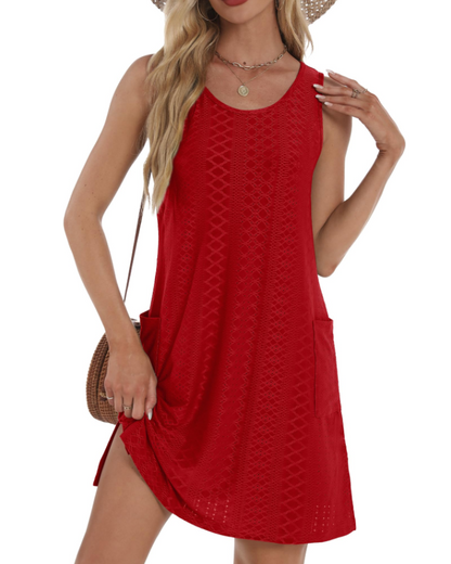 Robe Midi Femme en tissu léger, sans manches, coupe fluide – Menvelo