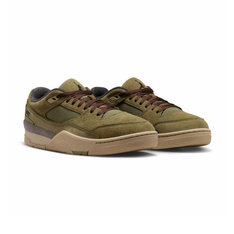 Air Jordan Flight Court Medium Olive Baroque Brown baskets basses homme et femme en daim vert marron, vue de face
