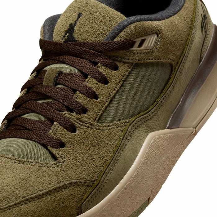 Air Jordan Flight Court Medium Olive Baroque Brown baskets basses homme et femme en daim vert marron, vue arrière