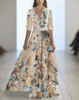 Robe Maxi Fleurie Femme – Col V Taille Ajustée