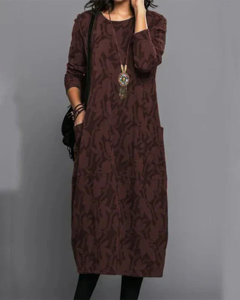 Kimberly | Robe longue à manches longues avec poche pour femme, hiver