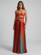 Robe Longue Femme Sans Bretelles – Détail Ajouré et Coupe Évasée