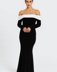 Robe Longue Femme Épaules Dénudées – Manches Longues Coupe Ajustée