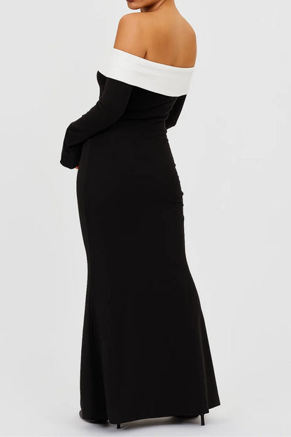 Robe Longue Femme Épaules Dénudées – Manches Longues Coupe Ajustée