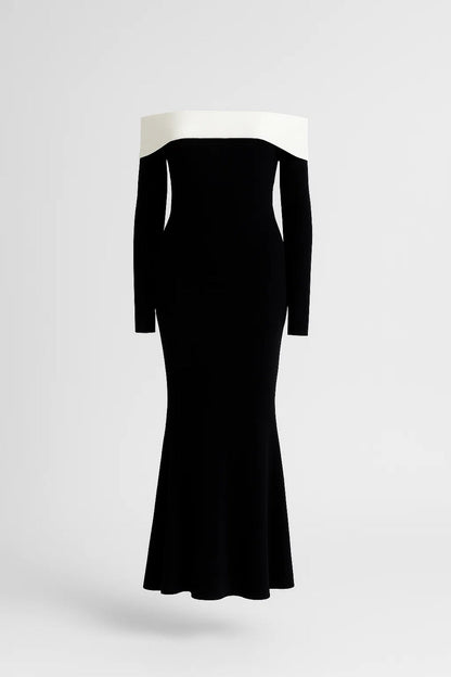 Robe Longue Femme Épaules Dénudées – Manches Longues Coupe Ajustée