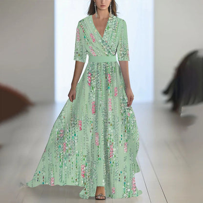 Robe Maxi Fleurie Femme – Col V Taille Ajustée