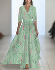 Robe Maxi Fleurie Femme – Col V Taille Ajustée