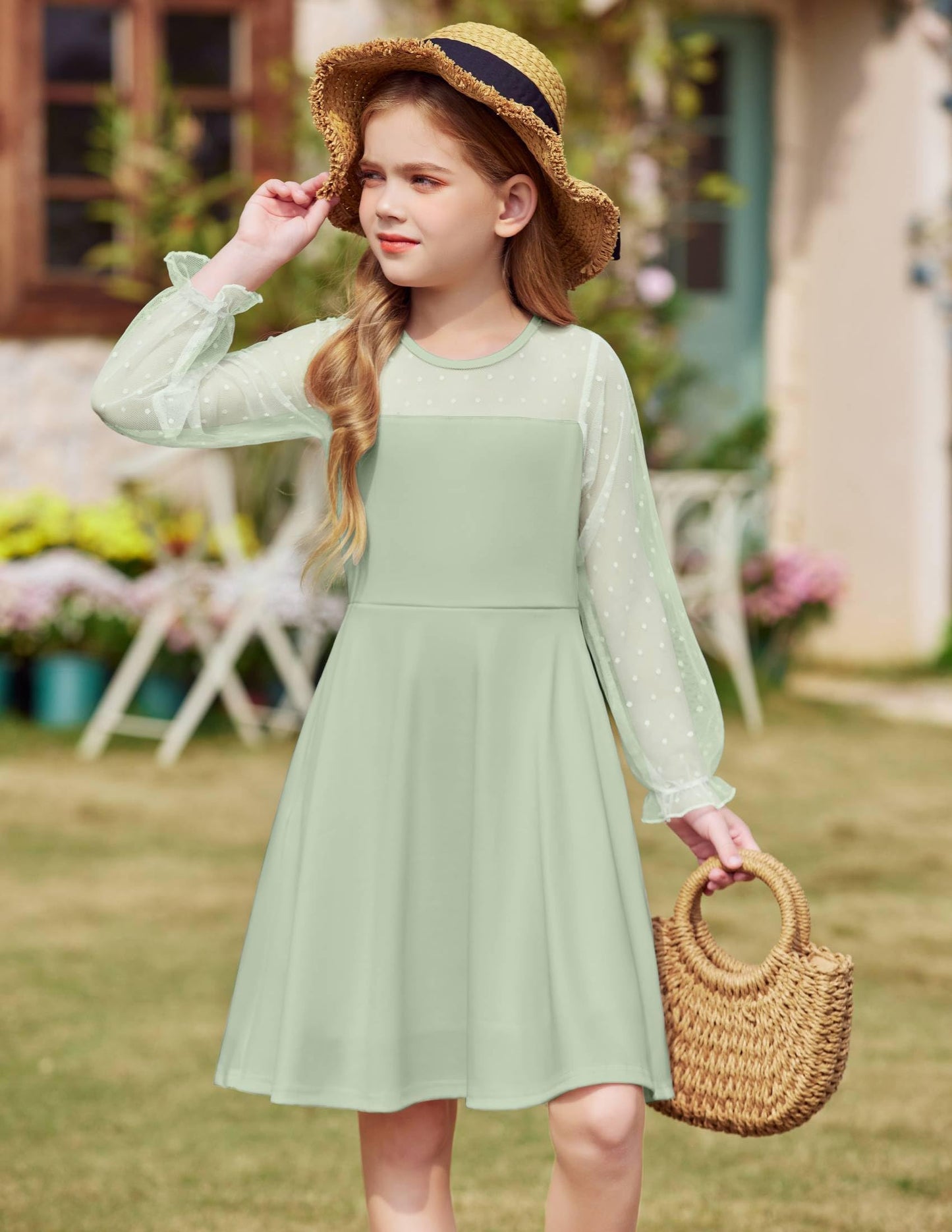 Robe Midi Femme en tissu léger, manches longues, coupe fluide – Menvelo