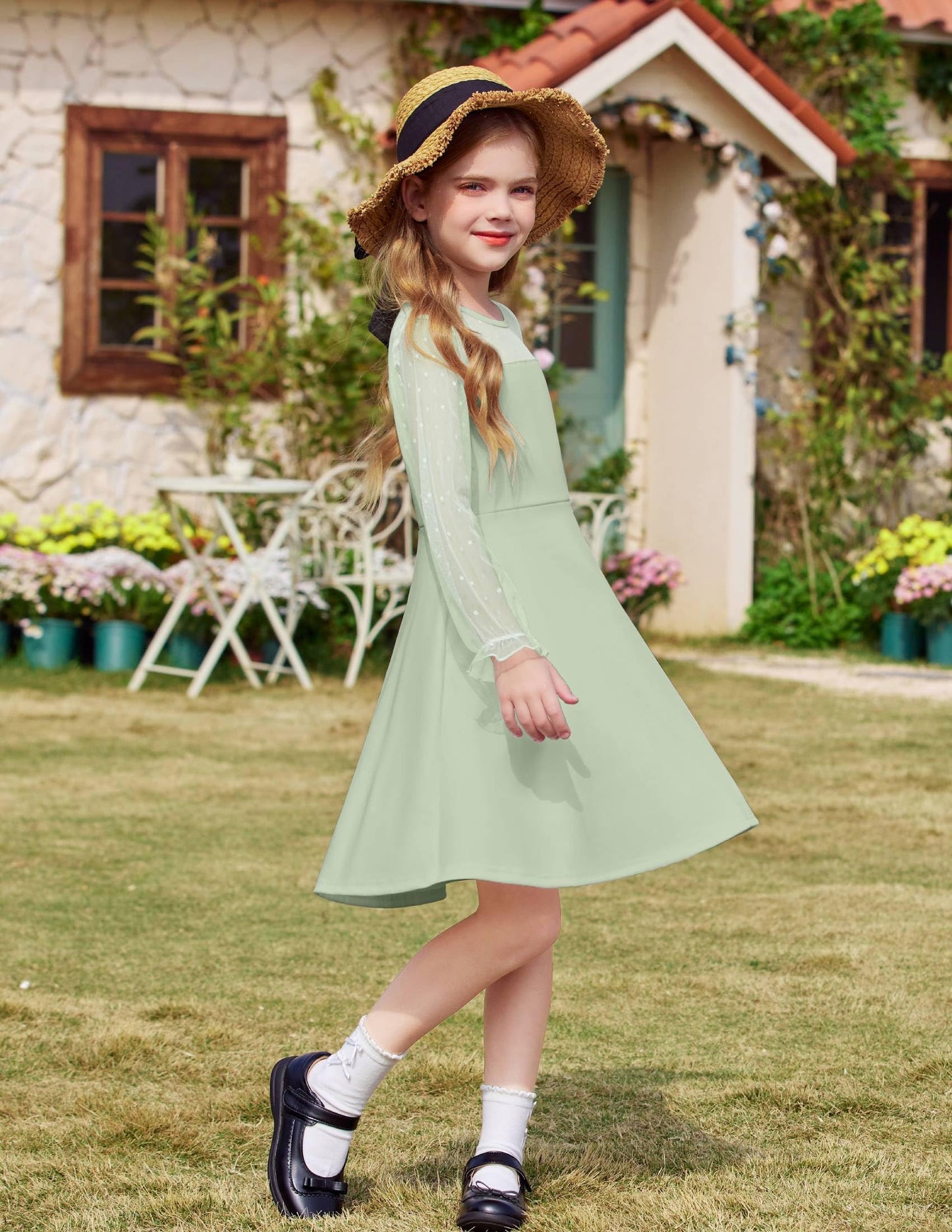 Robe Midi Femme en tissu léger, manches longues, coupe fluide – Menvelo
