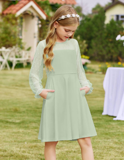 Robe Midi Femme en tissu léger, manches longues, coupe fluide – Menvelo