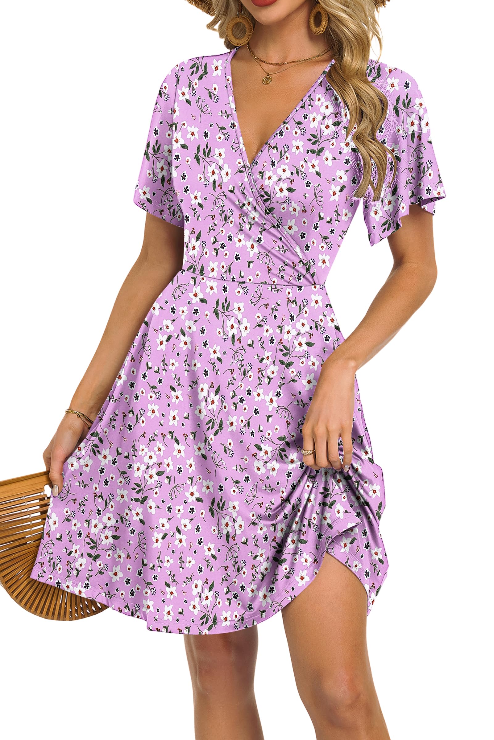 Robe Mini Femme en tissu léger, col V, coupe fluide – Menvelo