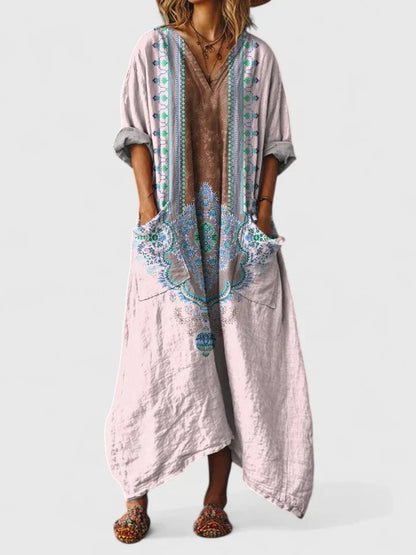 Lily | Robe maxi bohème en coton pour femme avec col en V et poches
