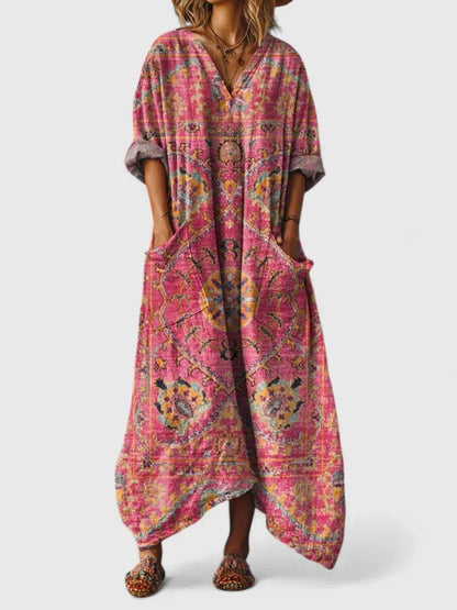 Lily | Robe maxi bohème en coton pour femme avec col en V et poches