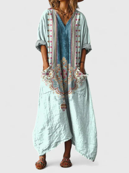 Lily | Robe maxi bohème en coton pour femme avec col en V et poches