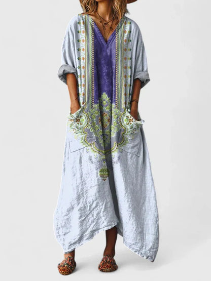 Lily | Robe maxi bohème en coton pour femme avec col en V et poches