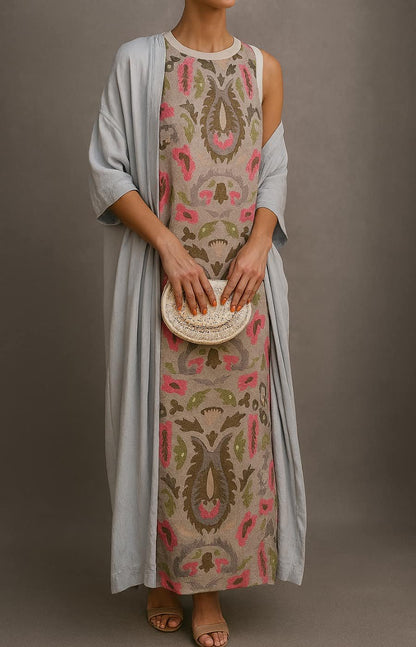 Lily | Ensemble Robe Maxi Sans Manches Brodée de Fleurs pour Femme