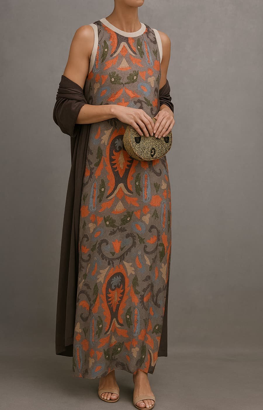Lily | Ensemble Robe Maxi Sans Manches Brodée de Fleurs pour Femme