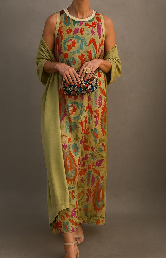Lily | Ensemble Robe Maxi Sans Manches Brodée de Fleurs pour Femme