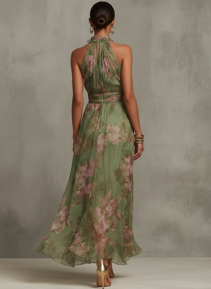 Lily | Robe longue à fleurs pour femme avec col licou