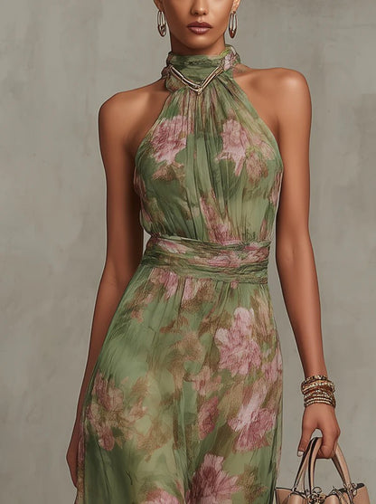 Lily | Robe longue à fleurs pour femme avec col licou
