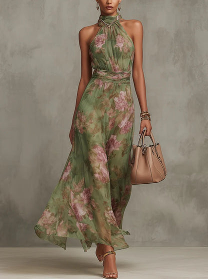 Lily | Robe longue à fleurs pour femme avec col licou