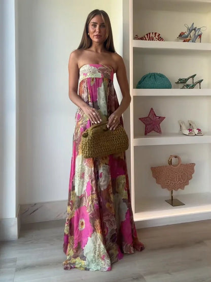 Lily | Robe longue bustier fleurie pour femmes, idéale pour les invitées de mariage