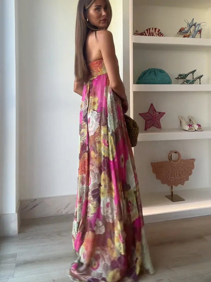 Lily | Robe longue bustier fleurie pour femmes, idéale pour les invitées de mariage