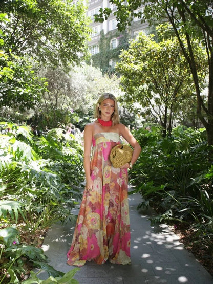 Lily | Robe longue bustier fleurie pour femmes, idéale pour les invitées de mariage