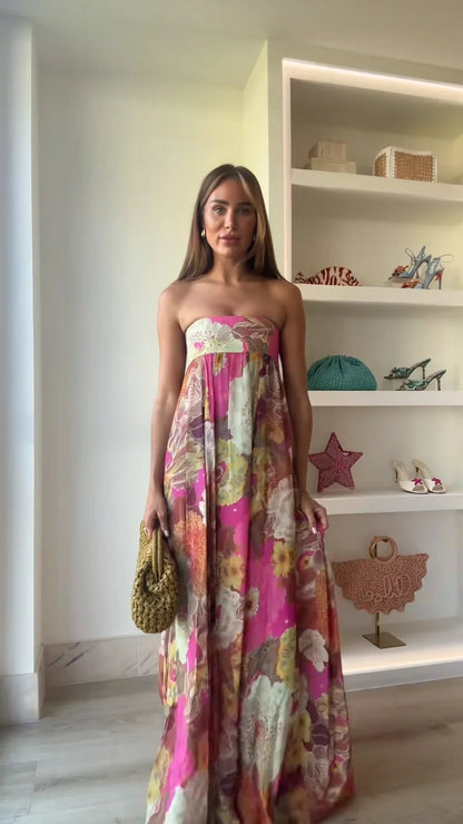 Lily | Robe longue bustier fleurie pour femmes, idéale pour les invitées de mariage