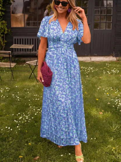 Lisa | Robe longue à manches courtes pour femme à imprimé floral