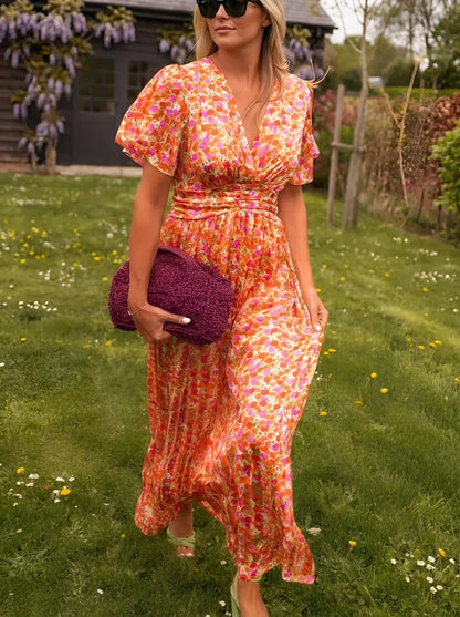 Lisa | Robe longue à manches courtes pour femme à imprimé floral