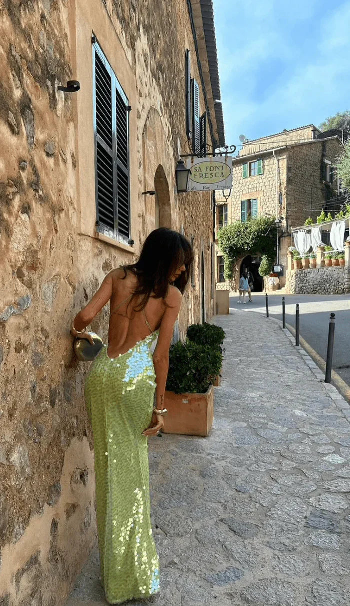 Robe Longue Femme à Sequins – Robe de Soirée Moulante