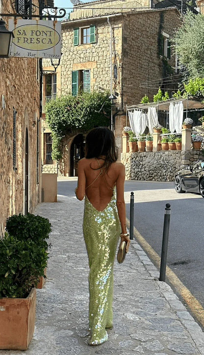 Robe Longue Femme à Sequins – Robe de Soirée Moulante