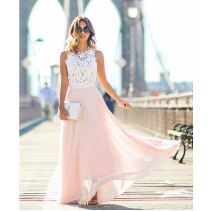 Robe Longue Femme en Dentelle et Mesh – Taille Cintrée et Coupe Élégante