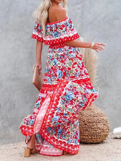 Robe Longue Fleurie Femme Épaules Dénudées – Silhouette Volantée Fluide