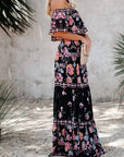 Robe Longue Fleurie Femme Épaules Dénudées – Silhouette Volantée Fluide