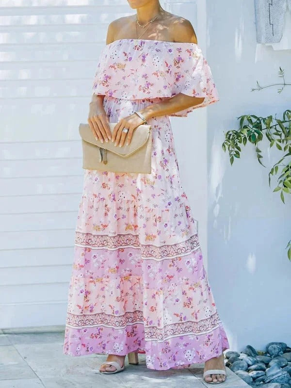 Robe Longue Fleurie Femme Épaules Dénudées – Silhouette Volantée Fluide