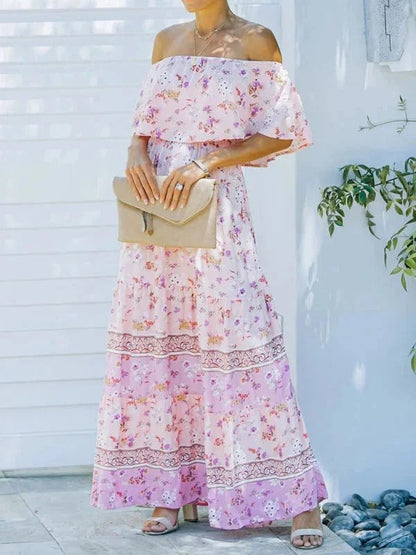 Robe Longue Fleurie Femme Épaules Dénudées – Silhouette Volantée Fluide