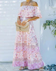 Robe Longue Fleurie Femme Épaules Dénudées – Silhouette Volantée Fluide