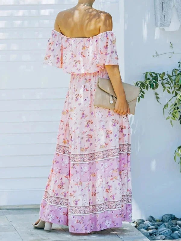 Robe Longue Fleurie Femme Épaules Dénudées – Silhouette Volantée Fluide
