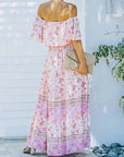 Robe Longue Fleurie Femme Épaules Dénudées – Silhouette Volantée Fluide