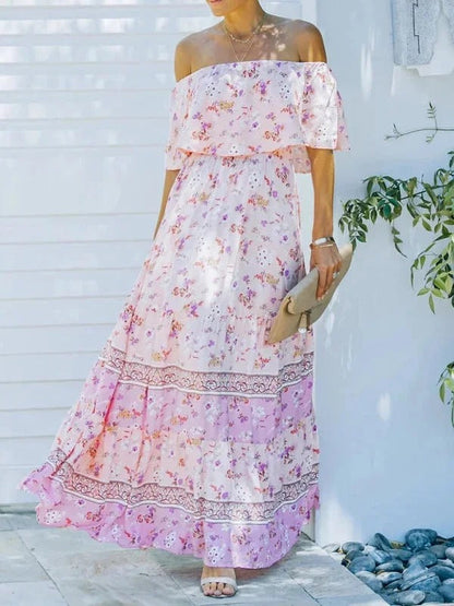 Robe Longue Fleurie Femme Épaules Dénudées – Silhouette Volantée Fluide