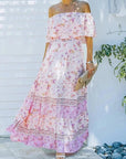 Robe Longue Fleurie Femme Épaules Dénudées – Silhouette Volantée Fluide