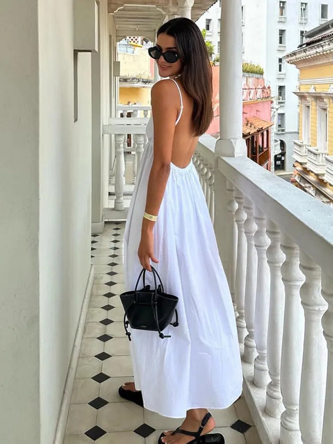 Robe Midi Femme en Tissu Léger – Col V Dos Nu Sans Manches